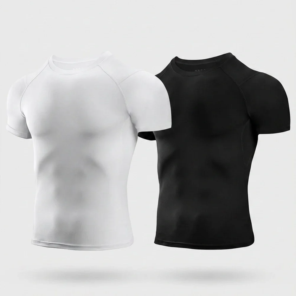 Bundle of 2 Men's Compression Shirts- black and white- size small